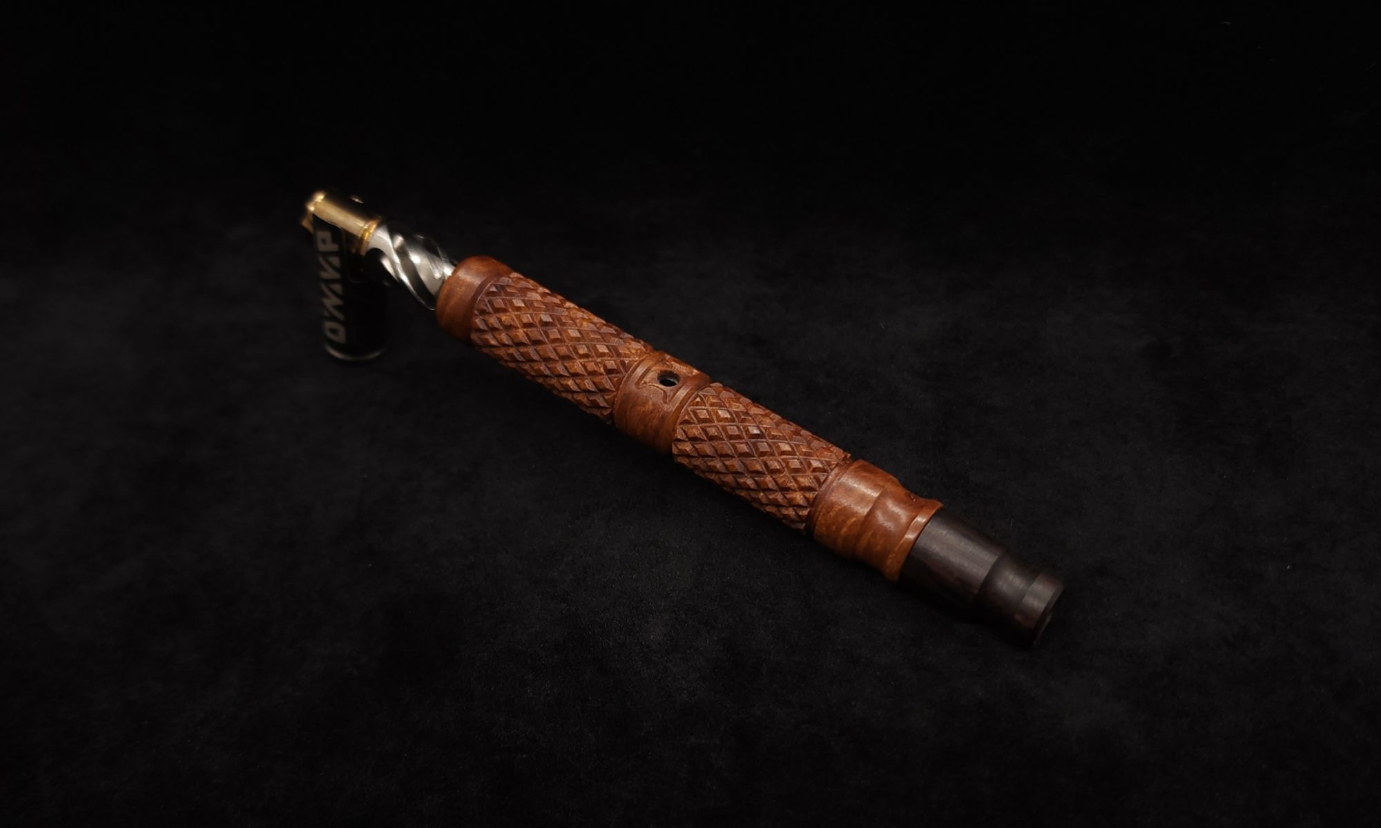 This image portrays Attenuated Dynavap XL Diamond Burl Stem + Mouthpiece by Dovetail Woodwork.