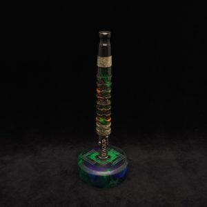 This image portrays Fractured Dynavap XL Hybrid Luminescent Stem + (2) Mouthpieces by Dovetail Woodwork.