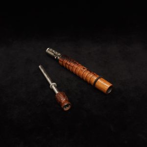 This image portrays Fractured Dynavap XL Stem/Tiger Wood+Matching Mouthpiece-NEW! by Dovetail Woodwork.