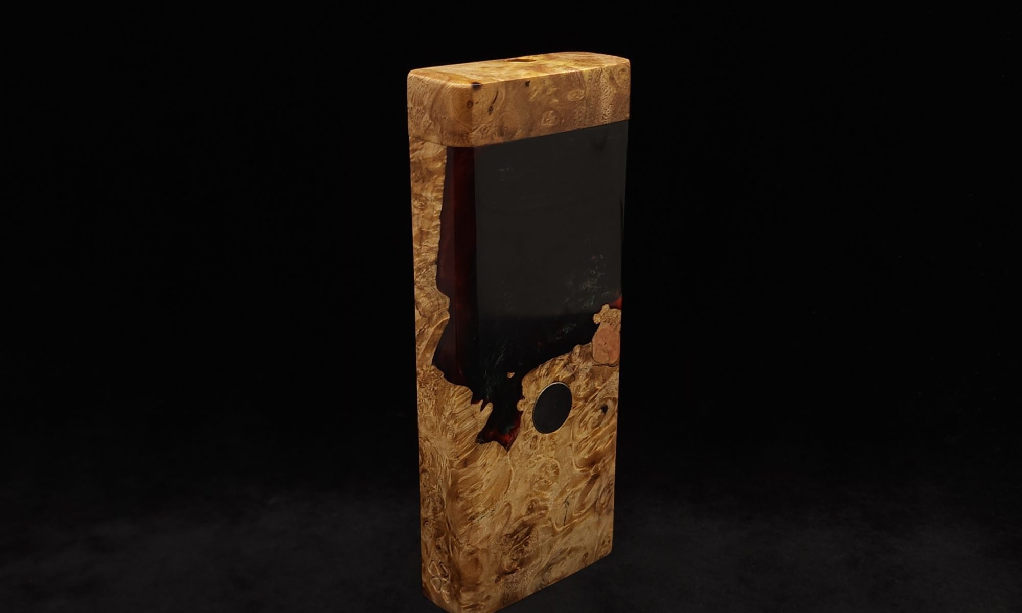 This image portrays Dynavap Device/Material Storage Case-(Standard)-Burl Hybrid by Dovetail Woodwork.