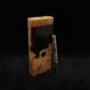 This image portrays Dynavap Device/Material Storage Case-(Standard)-Burl Hybrid by Dovetail Woodwork.