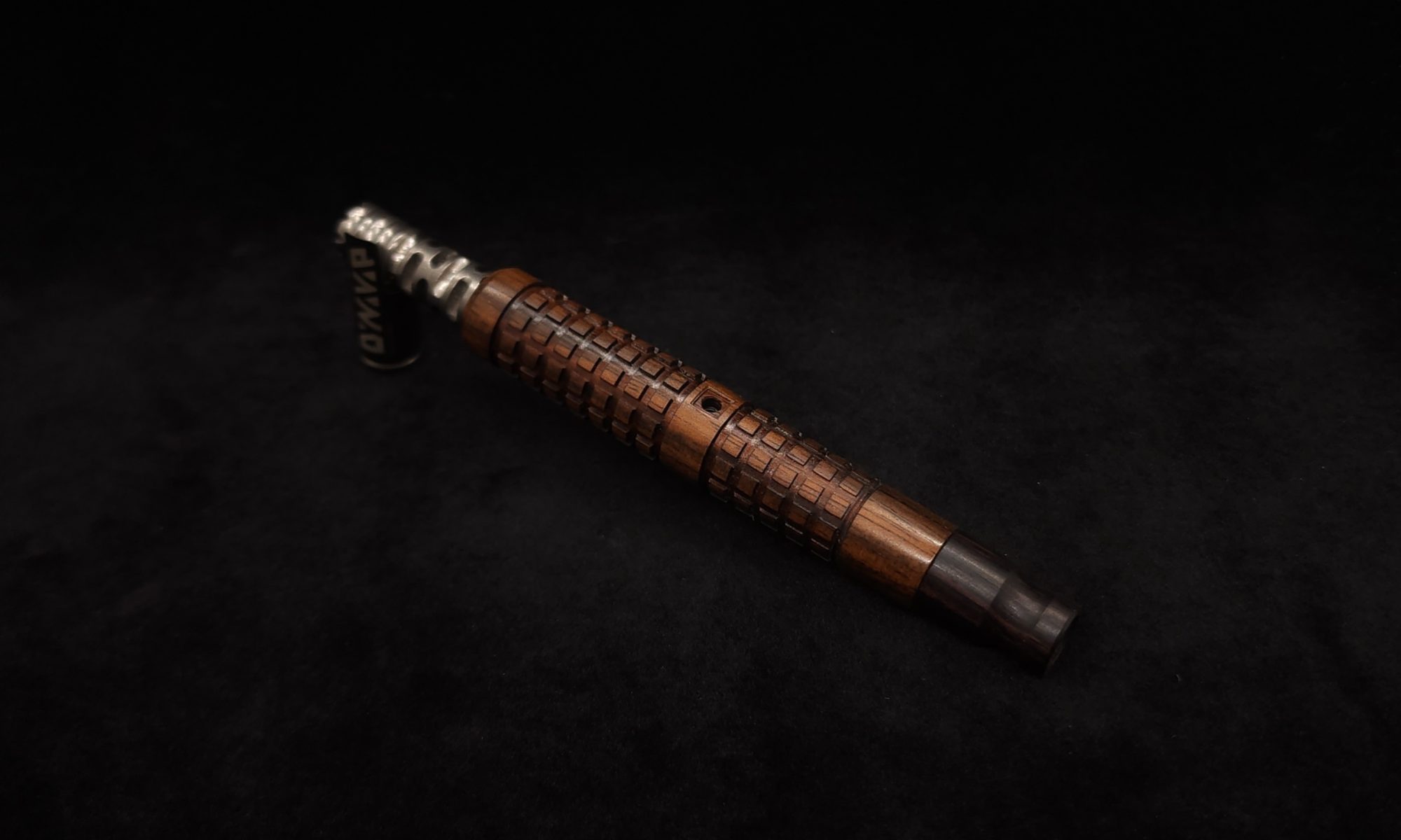 This image portrays Knurled Square Dynavap XL Stem + Ebony Mouthpiece-NEW! by Dovetail Woodwork.