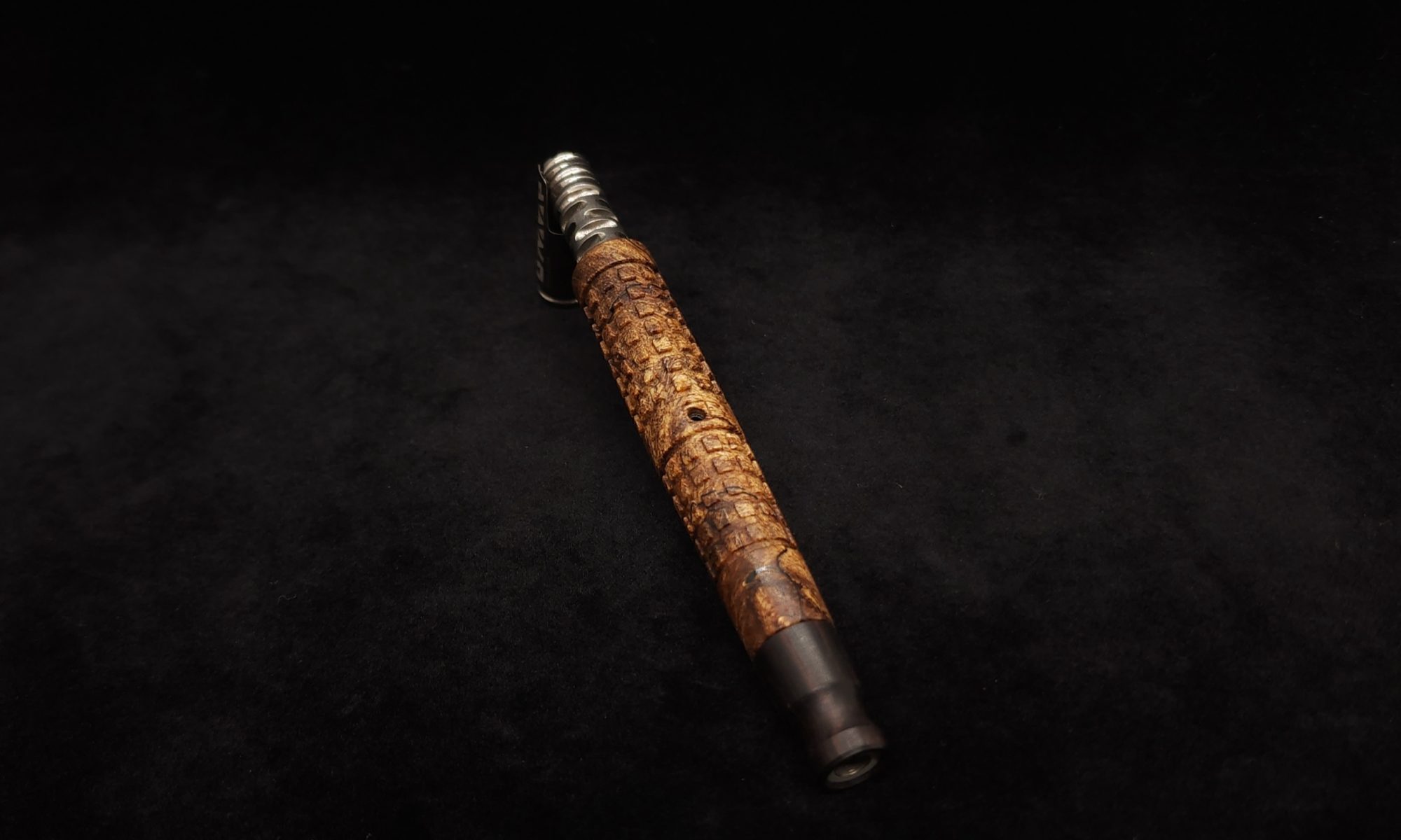 This image portrays Knurled Square Dynavap XL Burl Stem + Ebony Mouthpiece-NEW! by Dovetail Woodwork.