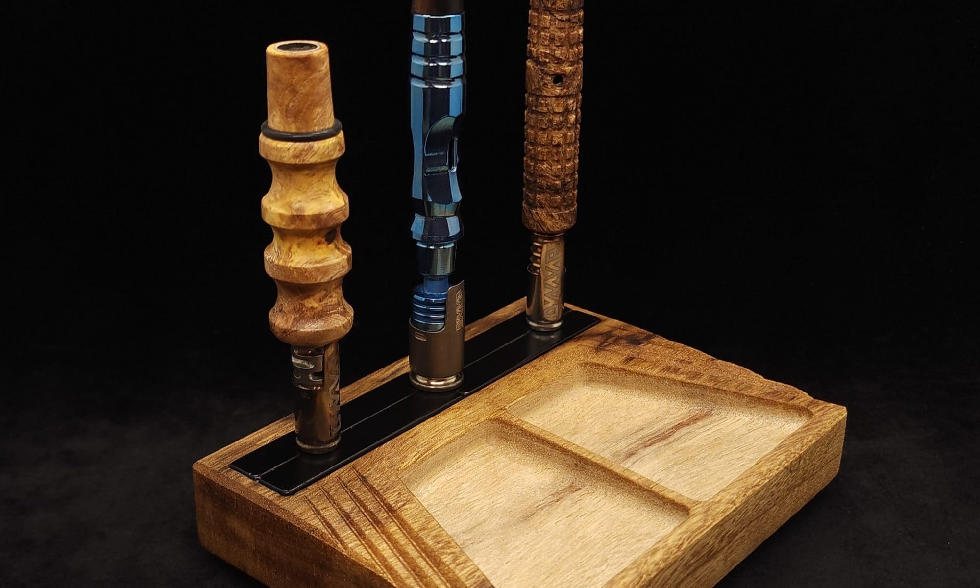 This image portrays DynaTray-Dynavap Stem Display Holder/Sorting Tray-Black Limba by Dovetail Woodwork.