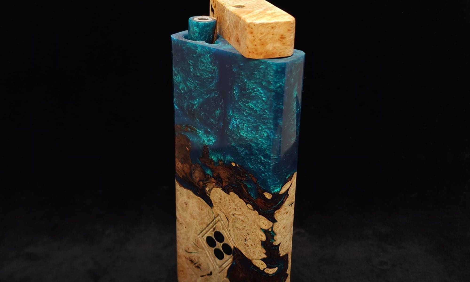 This image portrays Dynavap Device/Material Storage Case-(XL)-Burl Hybrid by Dovetail Woodwork.