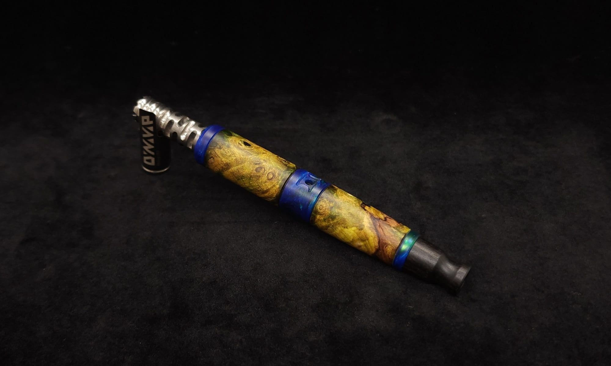 This image portrays Straight Taper Cosmic Burl XL Dynavap Stem + Matched M.P. by Dovetail Woodwork.