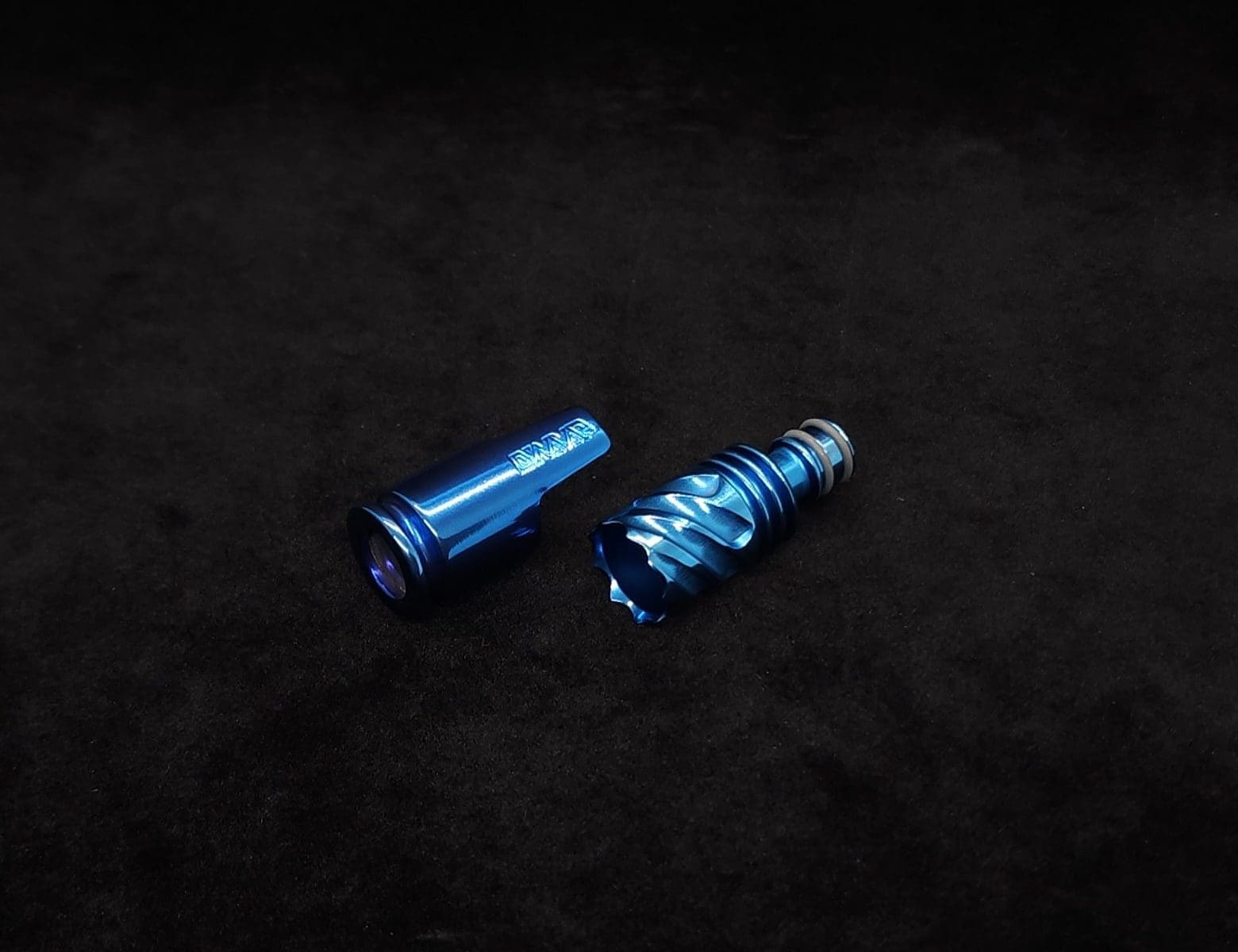 This image portrays HyperDyn Tip & Cap Kit-Anodized (Royal Blue) NEW! by Dovetail Woodwork.