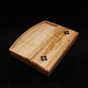 This image portrays DynaTray-Dynavap Stem Display Holder/Sorting Tray-Wavy Curly Maple Burl by Dovetail Woodwork.