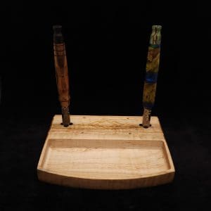 This image portrays DynaTray-Dynavap Stem Display Holder/Sorting Tray-Wavy Curly Maple Burl by Dovetail Woodwork.