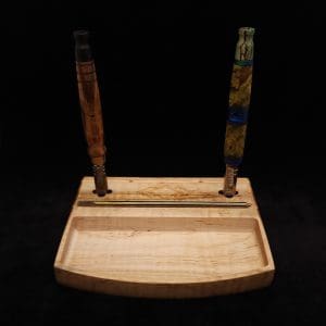 This image portrays DynaTray-Dynavap Stem Display Holder/Sorting Tray-Wavy Curly Maple Burl by Dovetail Woodwork.