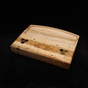 This image portrays DynaTray-Dynavap Stem Display Holder/Sorting Tray-Wavy Curly Maple Burl by Dovetail Woodwork.