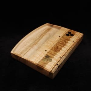 This image portrays DynaTray-Dynavap Stem Display Holder/Sorting Tray-Wavy Curly Maple Burl by Dovetail Woodwork.