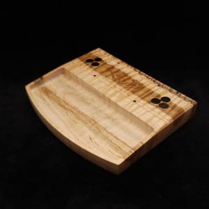 This image portrays DynaTray-Dynavap Stem Display Holder/Sorting Tray-Wavy Curly Maple Burl by Dovetail Woodwork.