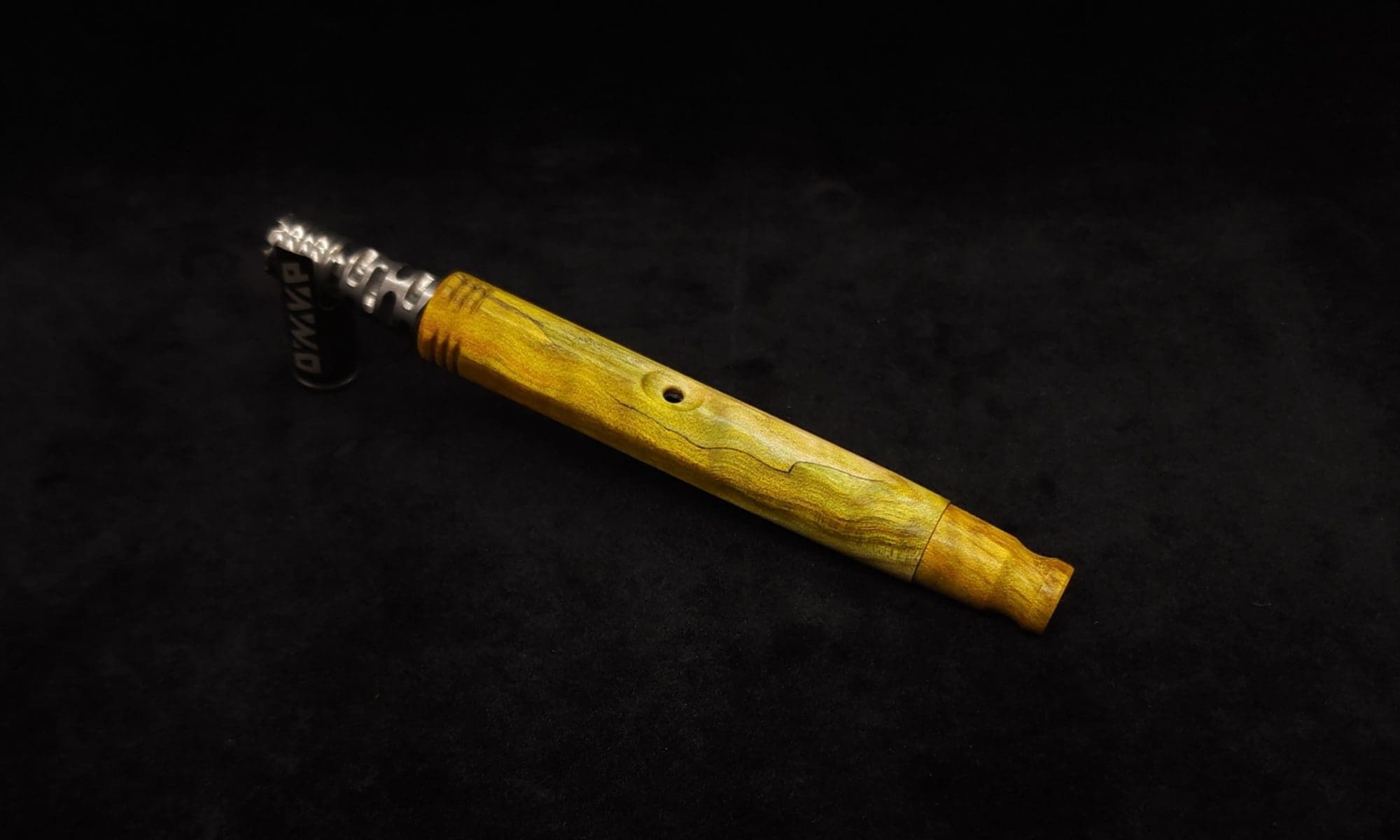 This image portrays Hexagonal Burl (No-Roll Design) XL Dynavap Stem + Matched M.P. by Dovetail Woodwork.