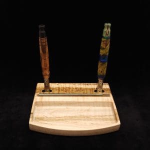 This image portrays DynaTray-Dynavap Stem Display Holder/Sorting Tray-Wavy Curly Maple Burl by Dovetail Woodwork.