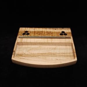 This image portrays DynaTray-Dynavap Stem Display Holder/Sorting Tray-Wavy Curly Maple Burl by Dovetail Woodwork.