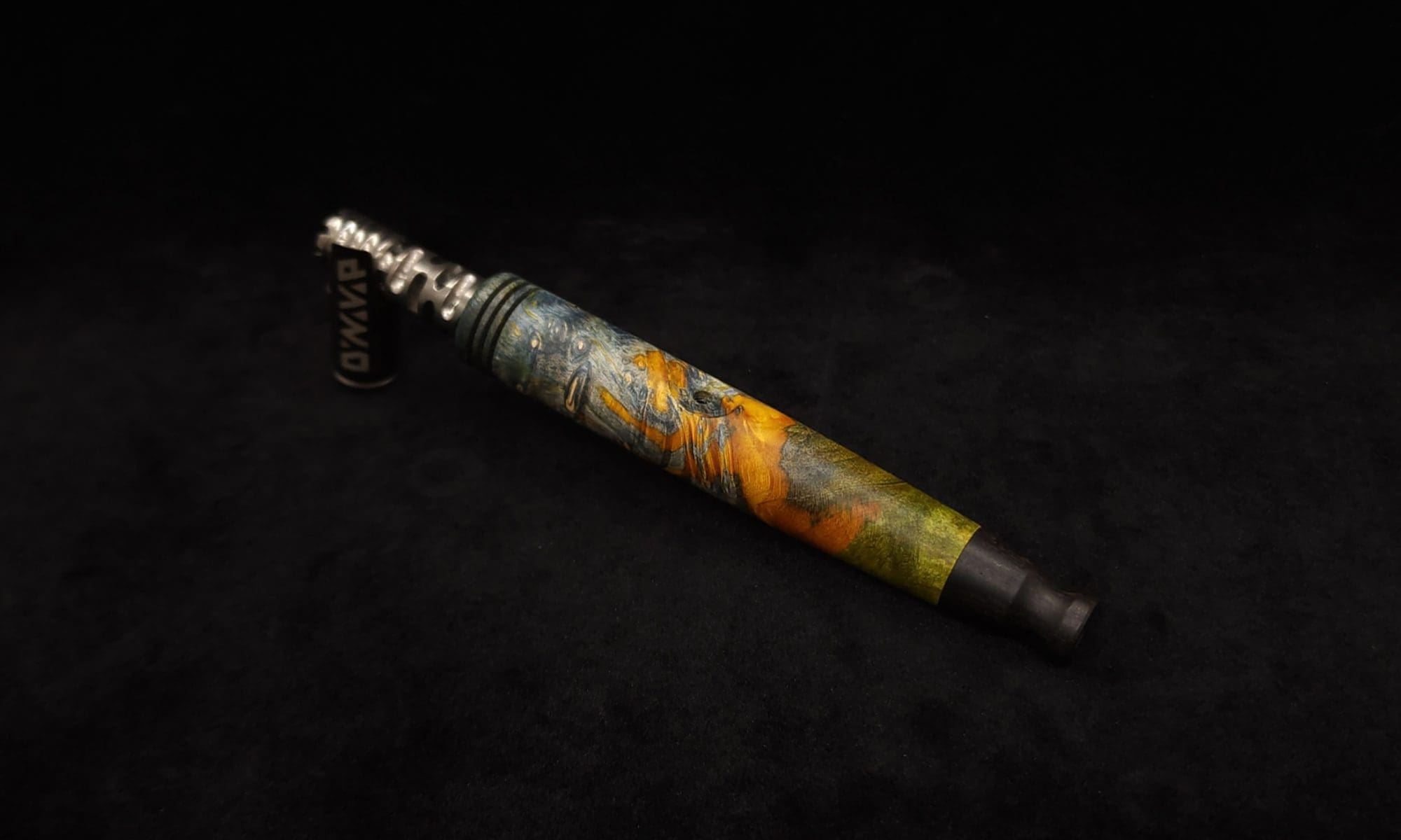 This image portrays Straight Taper Cosmic Burl XL Dynavap Stem + Ebony M.P. by Dovetail Woodwork.