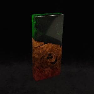 This image portrays Dynavap Device/Material Storage Case-High Class Burl (XL) Luminescent Hybrid by Dovetail Woodwork.