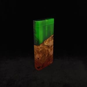 This image portrays Dynavap Device/Material Storage Case-High Class Burl (XL) Luminescent Hybrid by Dovetail Woodwork.