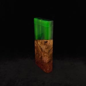 This image portrays Dynavap Device/Material Storage Case-High Class Burl (XL) Luminescent Hybrid by Dovetail Woodwork.