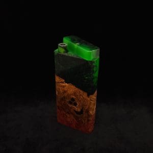 This image portrays Dynavap Device/Material Storage Case-High Class Burl (XL) Luminescent Hybrid by Dovetail Woodwork.