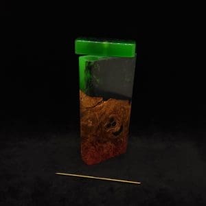 This image portrays Dynavap Device/Material Storage Case-High Class Burl (XL) Luminescent Hybrid by Dovetail Woodwork.