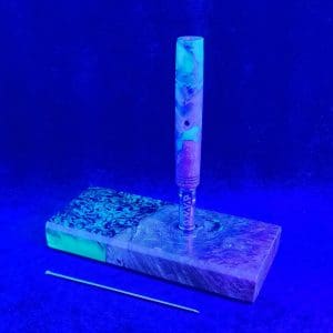 This image portrays Dynavap Device/Material Storage Case-High Class Burl (XL) Luminescent Hybrid by Dovetail Woodwork.