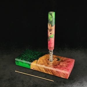 This image portrays Dynavap Device/Material Storage Case-High Class Burl (XL) Luminescent Hybrid by Dovetail Woodwork.