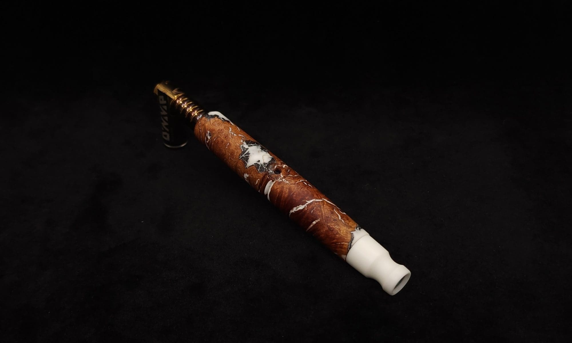 This image portrays Straight Taper Burl Hybrid XL-Luminescent-Dynavap Stem + Book-Matched M.P. by Dovetail Woodwork.