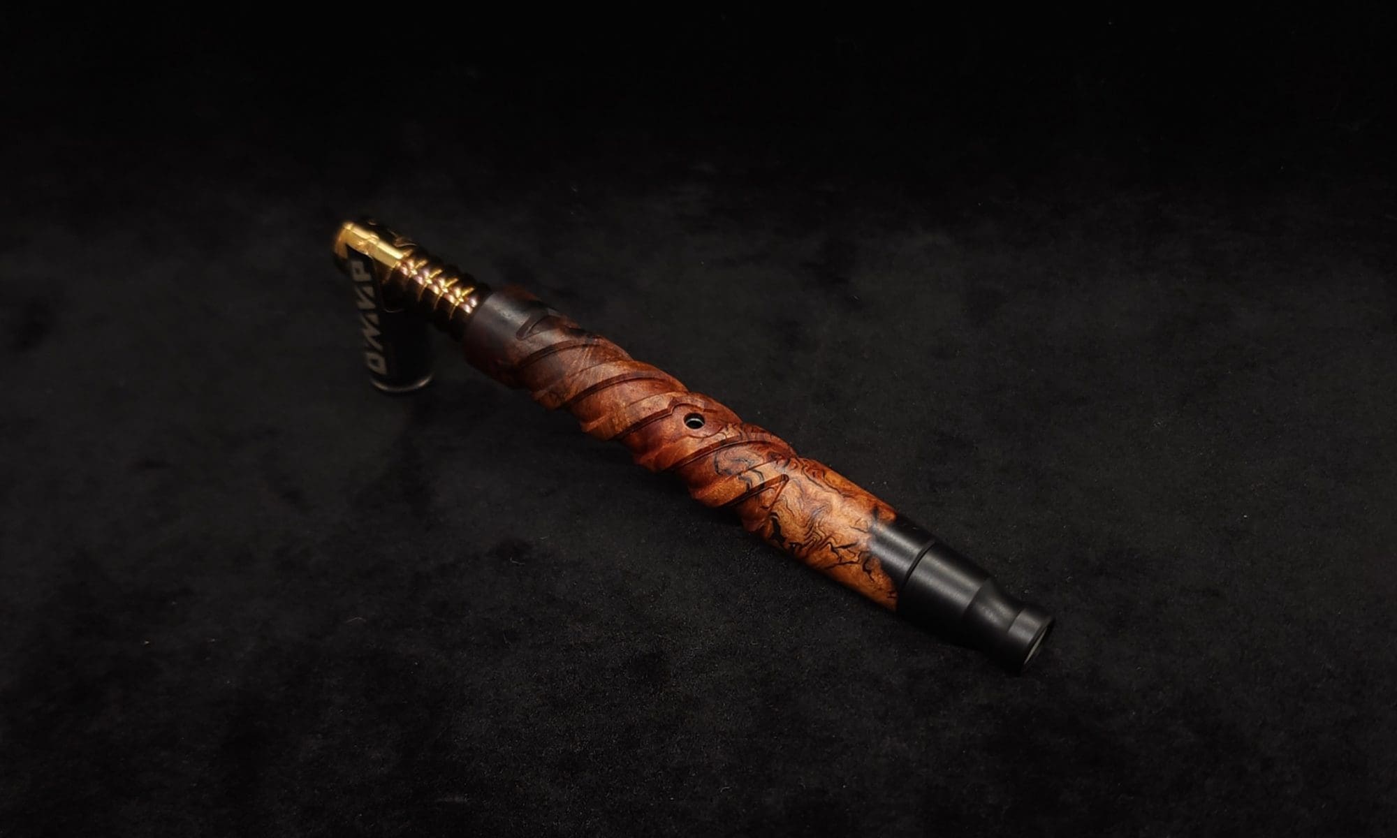 This image portrays Helical Dynavap XL Burl Hybrid Stem + Matching Mouthpiece-NEW! by Dovetail Woodwork.