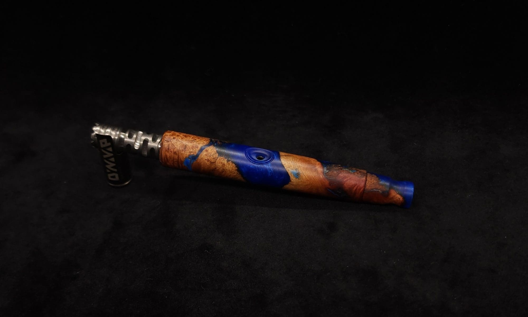 This image portrays Straight Taper Burl Hybrid XL-Dynavap Stem + Book-Matched M.P. by Dovetail Woodwork.