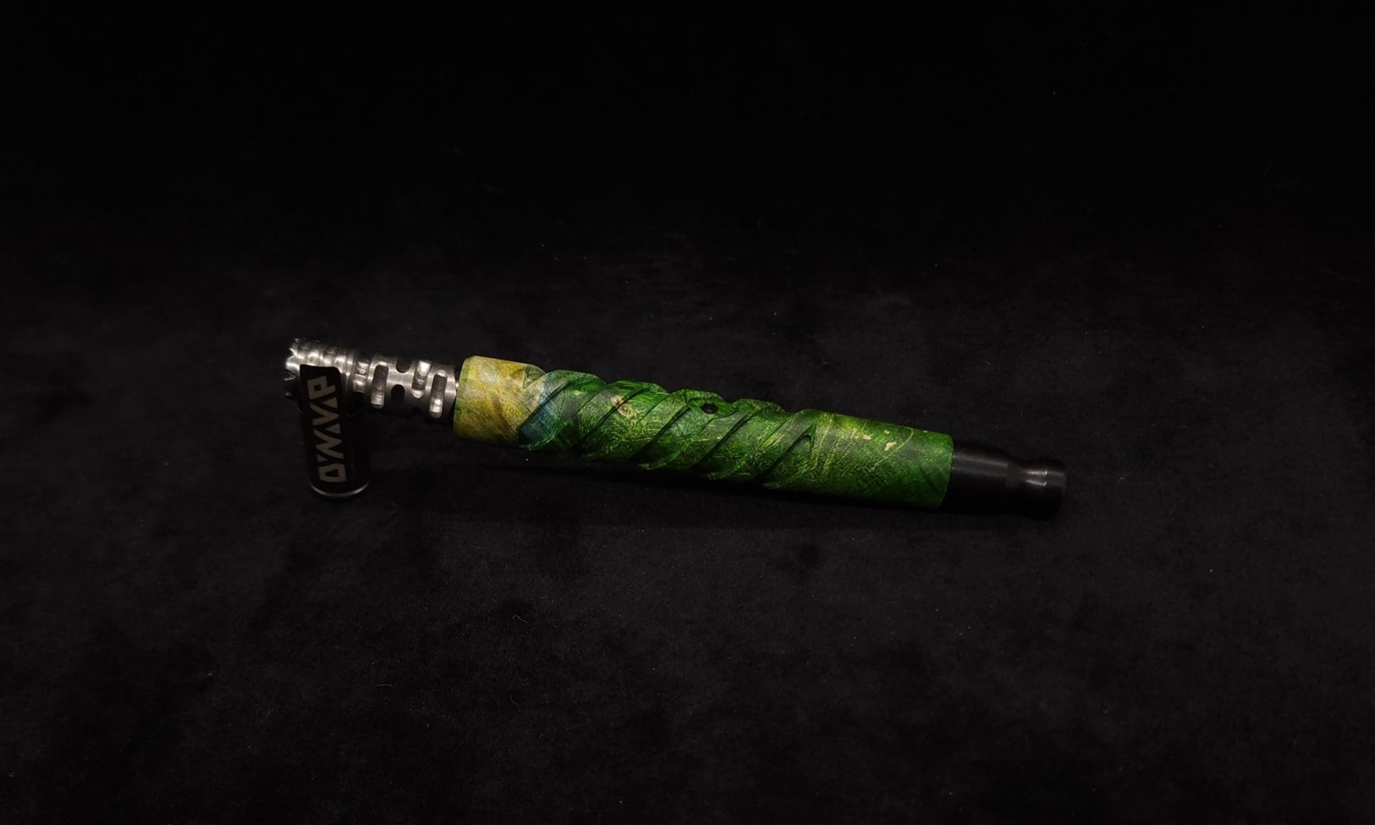 This image portrays Helical Dynavap XL Burl Stem + Ebony Mouthpiece-NEW! by Dovetail Woodwork.