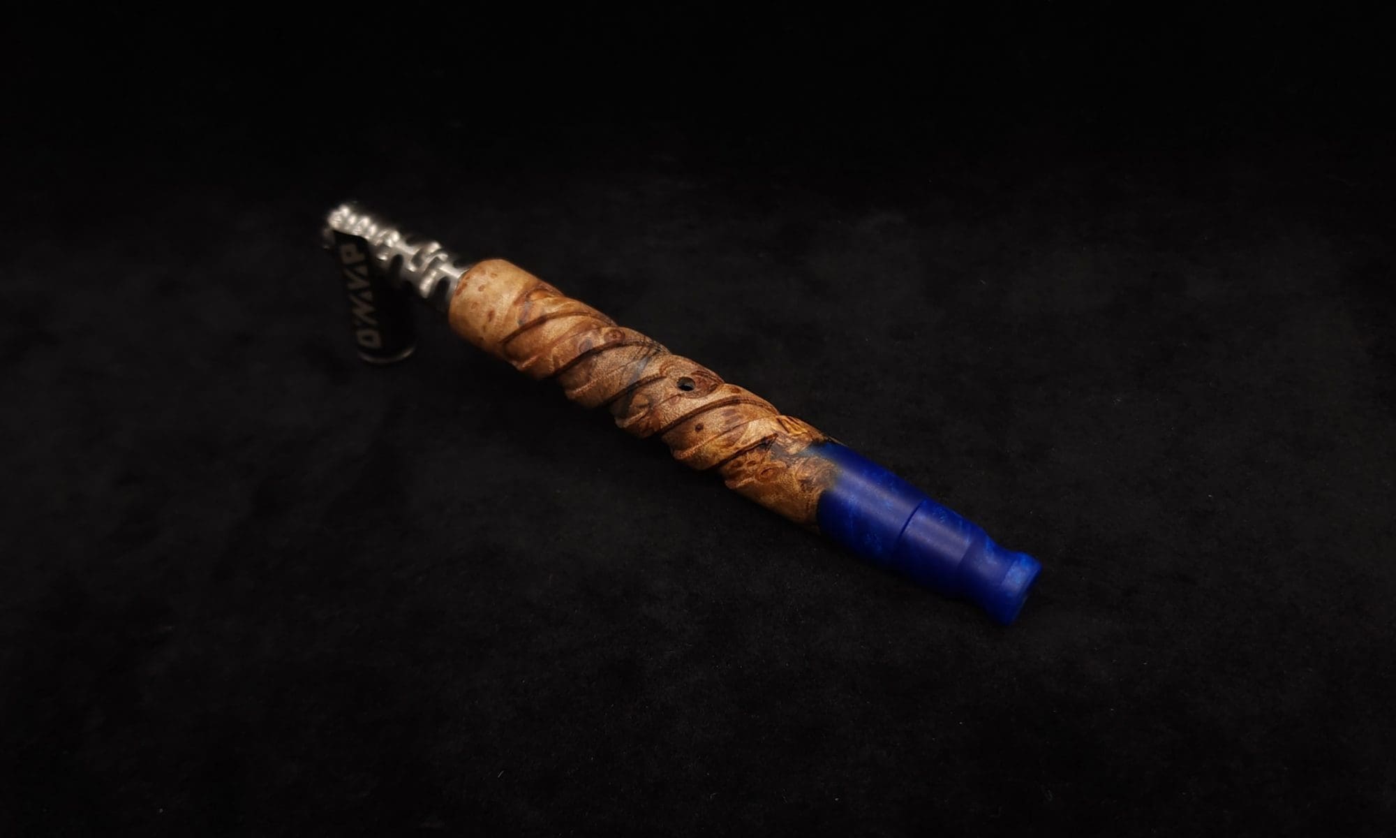 This image portrays Helical Dynavap XL Hybrid Burl Stem + Matching Mouthpiece-NEW! by Dovetail Woodwork.