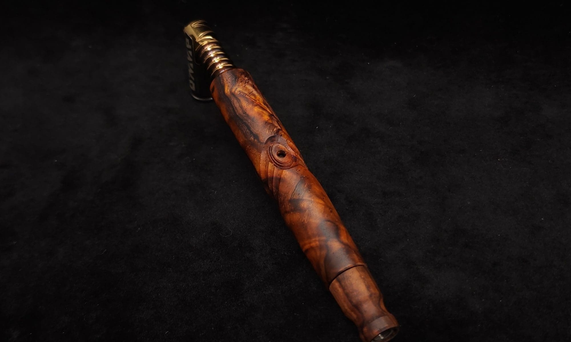 This image portrays Blunt Style Dynavap XL Cocobolo Burl Stem + Book-Matched M.P.-NEW! by Dovetail Woodwork.