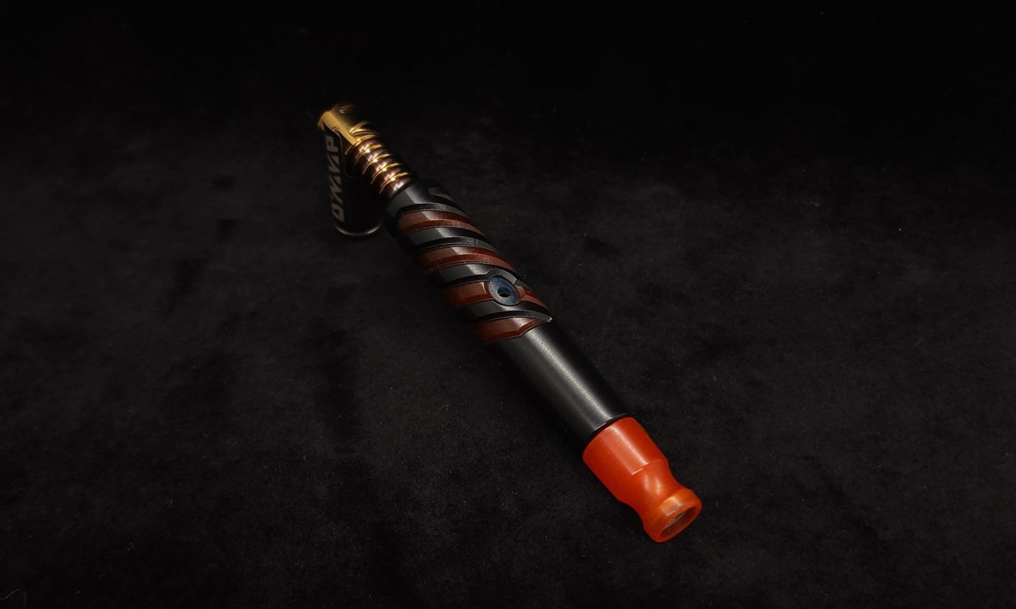 This image portrays Double Helix Dynavap (Standard) Stem + Matched M.P.- Luminescent Halloween Special!-NEW by Dovetail Woodwork.