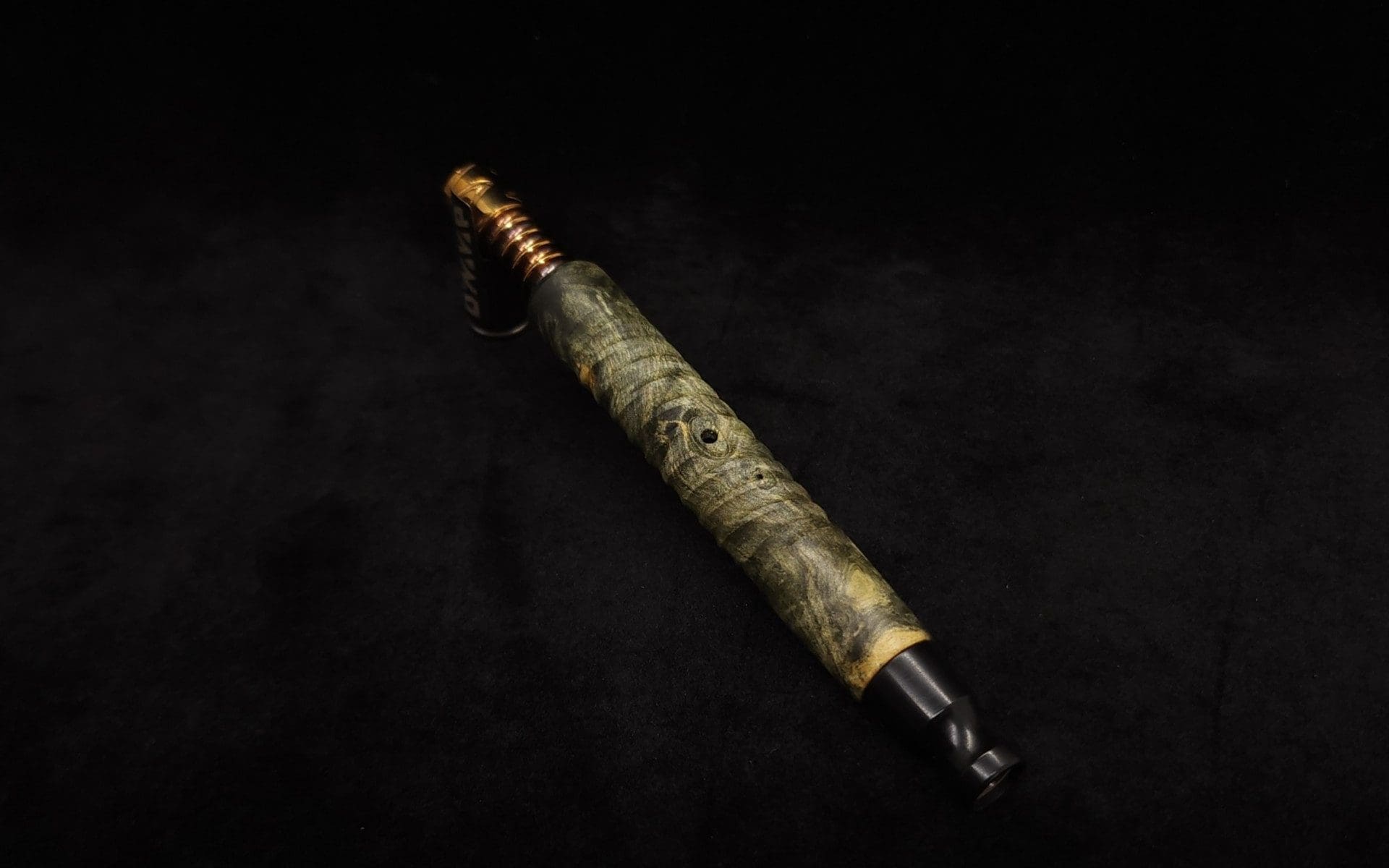 This image portrays Spiraled Dynavap XL Black Burl Stem + Matching Mouthpiece-NEW! by Dovetail Woodwork.