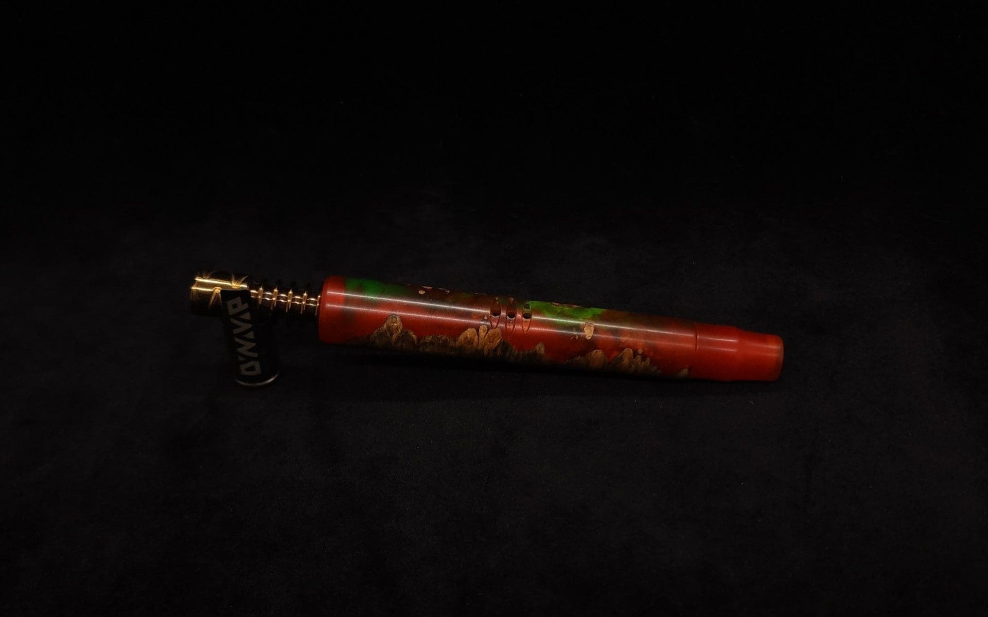 This image portrays Blunt Dynavap XL Halloween Burl Hybrid Luminescent Stem + Matching M.P.-NEW! by Dovetail Woodwork.