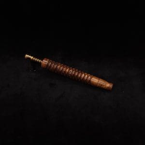 This image portrays 3D Spiral Weave XL-Dynavap (Black Walnut Burl) Stem + Book-Matched M.P. - New! by Dovetail Woodwork.