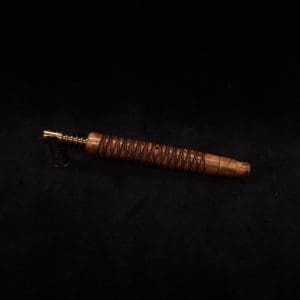 This image portrays 3D Spiral Weave XL-Dynavap (Black Walnut Burl) Stem + Book-Matched M.P. - New! by Dovetail Woodwork.