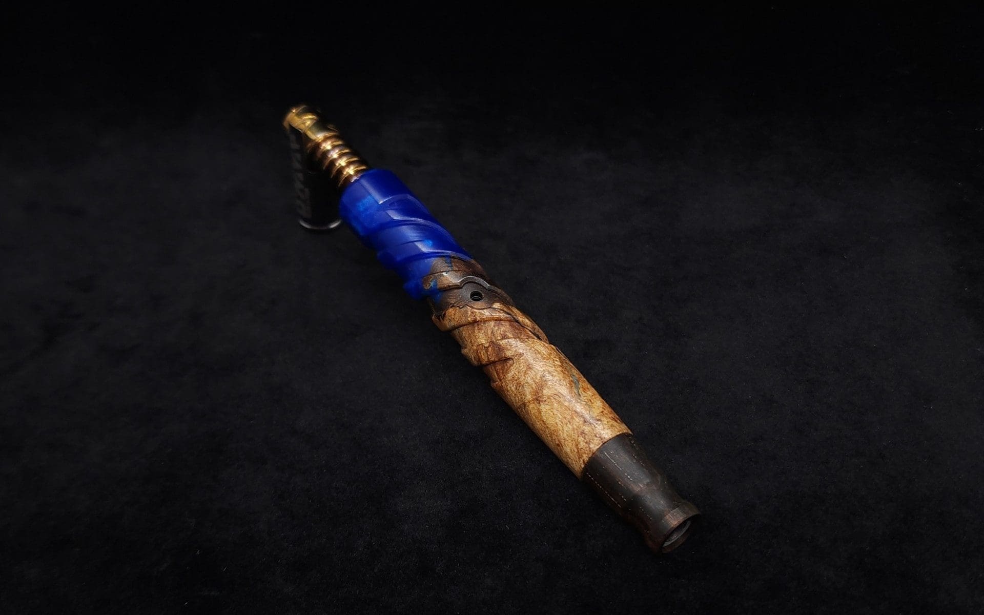 This image portrays Helical Dynavap XL Hybrid Burl Stem + Matching Mouthpiece-NEW! by Dovetail Woodwork.