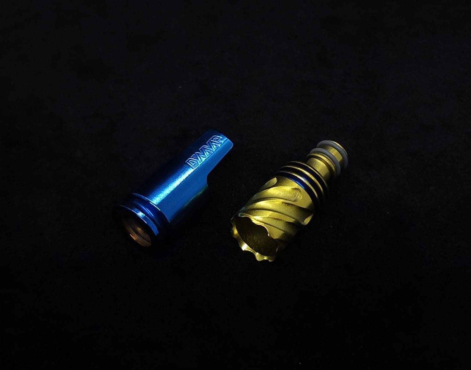 This image portrays HyperDyn Tip & Cap Kit-Anodized (Royal Blue/Gold) NEW! by Dovetail Woodwork.