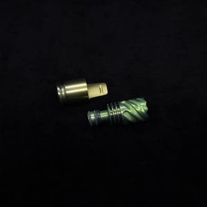 This image portrays HyperDyn Tip & Cap Kit-Anodized Emerald Green/Gold) NEW! by Dovetail Woodwork.