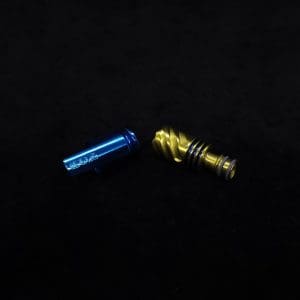 This image portrays HyperDyn Tip & Cap Kit-Anodized (Royal Blue/Gold) NEW! by Dovetail Woodwork.