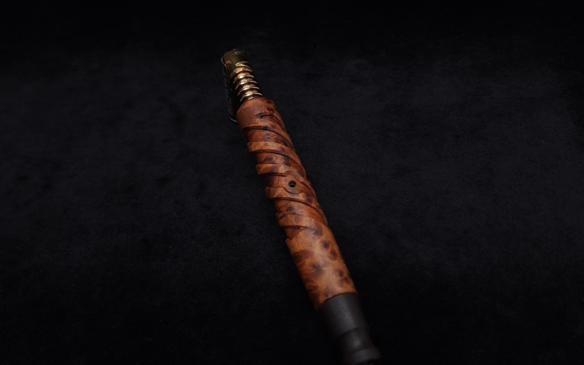 This image portrays Helical Dynavap XL Exhibition Grade Thuya Burl Stem + Matching Mouthpiece-NEW! by Dovetail Woodwork.