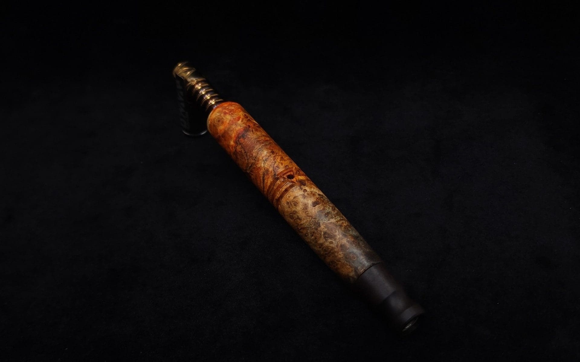 This image portrays Straight Taper XL-Dynavap Burl Stem + Striped Ebony M.P. - NEW! by Dovetail Woodwork.