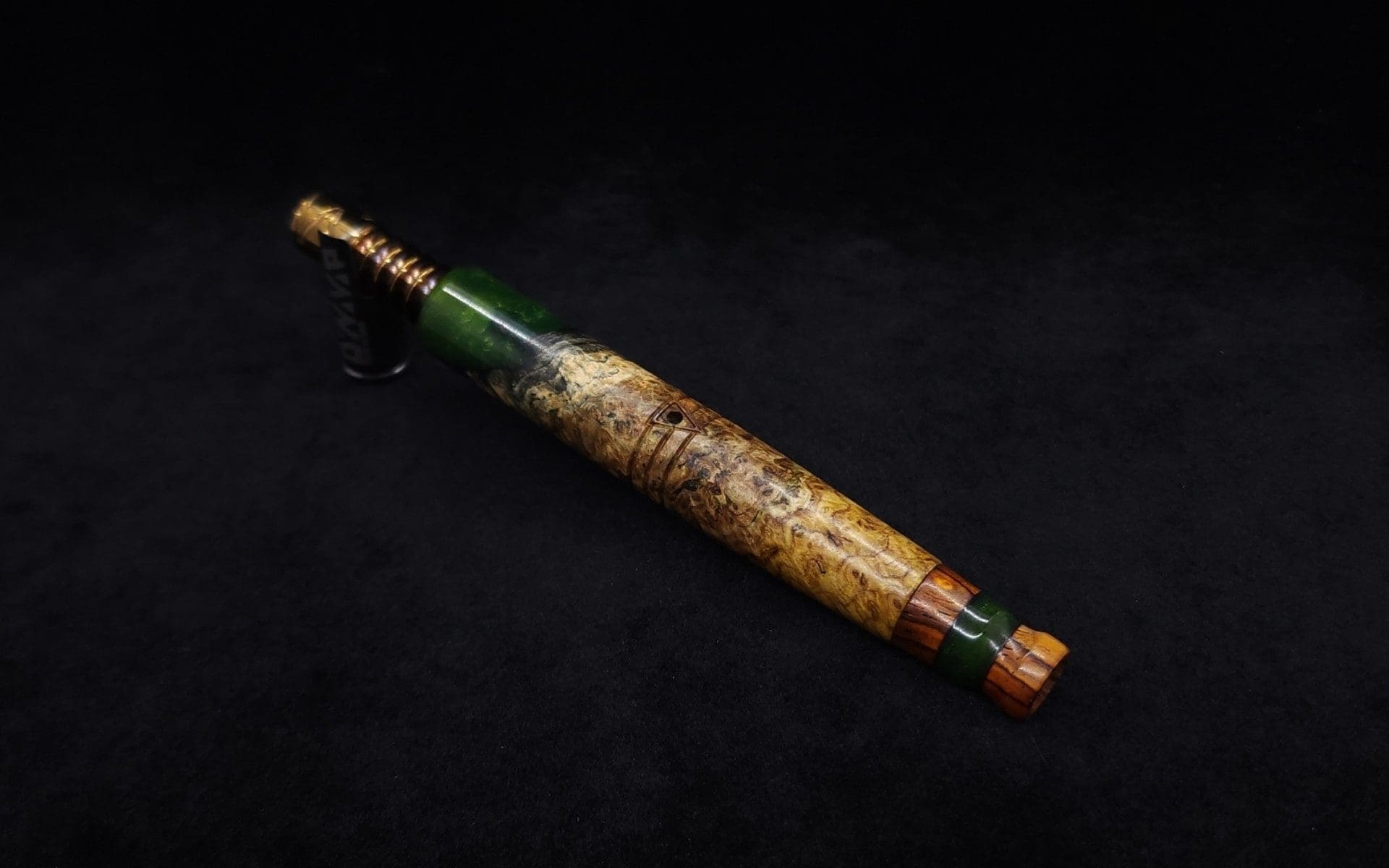 This image portrays Straight Taper XL-Dynavap Burl Hybrid Stem + Cocobolo Hybrid M.P. - NEW! by Dovetail Woodwork.