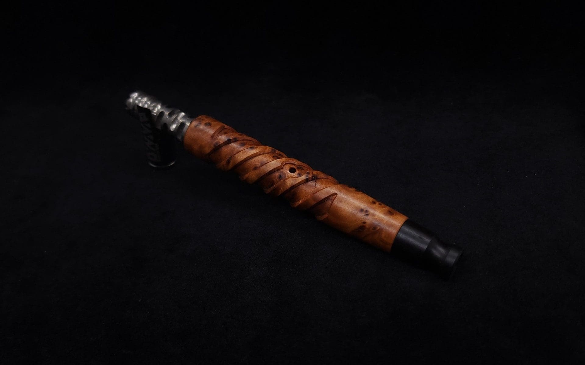 This image portrays Helical Dynavap XL Exhibition Grade Thuya Burl Stem + Matching Mouthpiece-NEW! by Dovetail Woodwork.