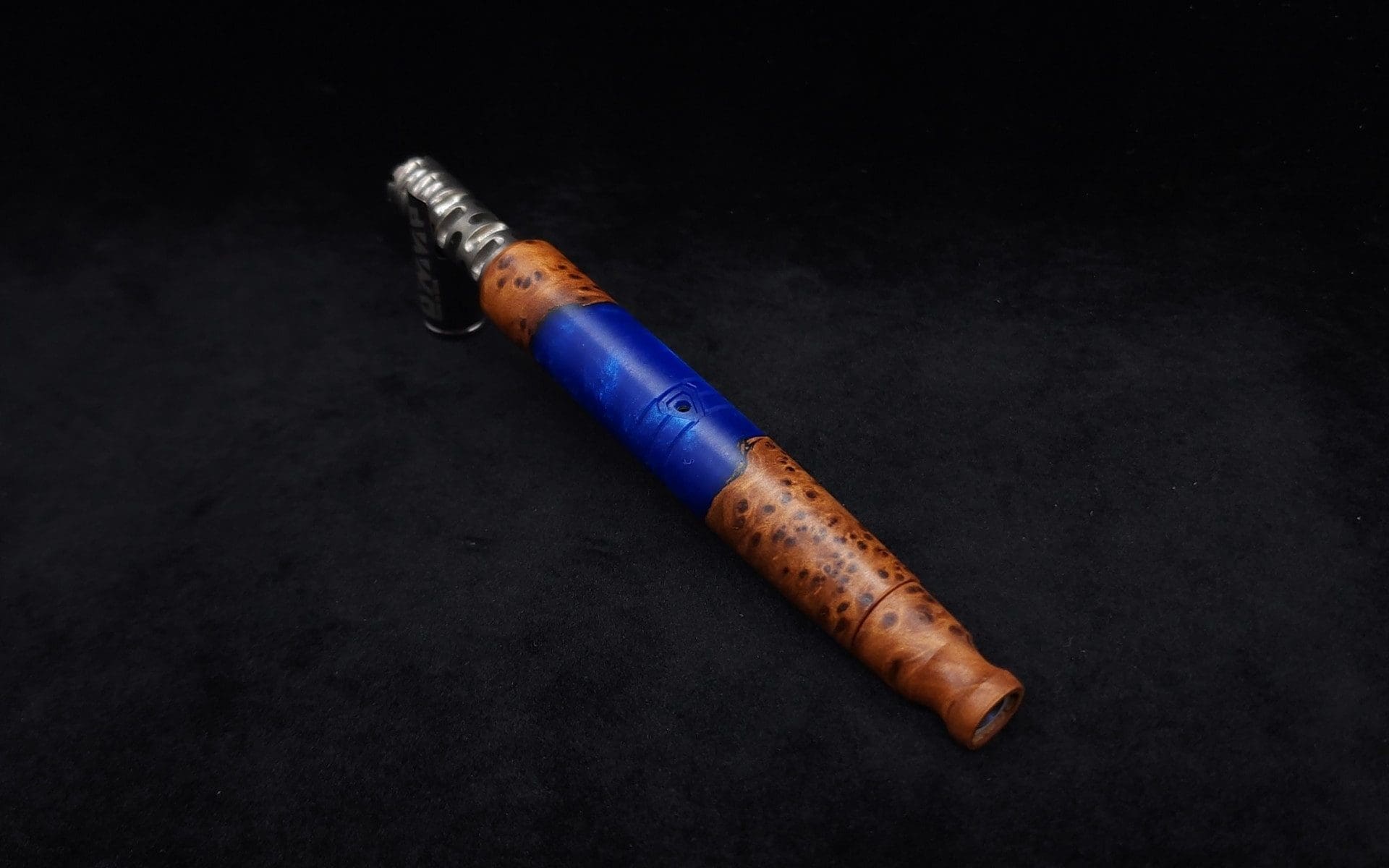 This image portrays Straight Taper XL-Dynavap Burl Hybrid Stem + Book-Matched M.P. - NEW! by Dovetail Woodwork.