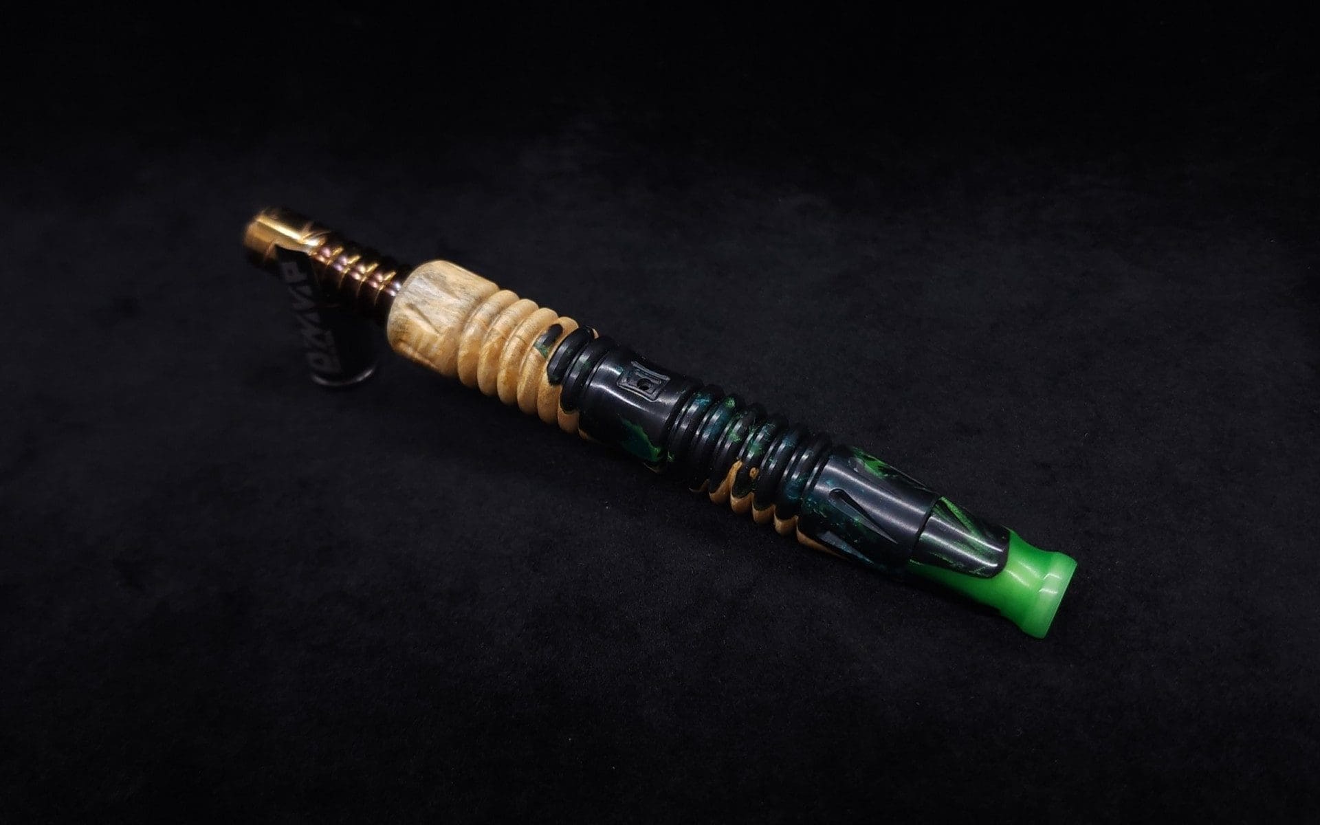 This image portrays Dynavap XL X-Fin Burl Hybrid Stem + Matching M.P.-NEW! by Dovetail Woodwork.