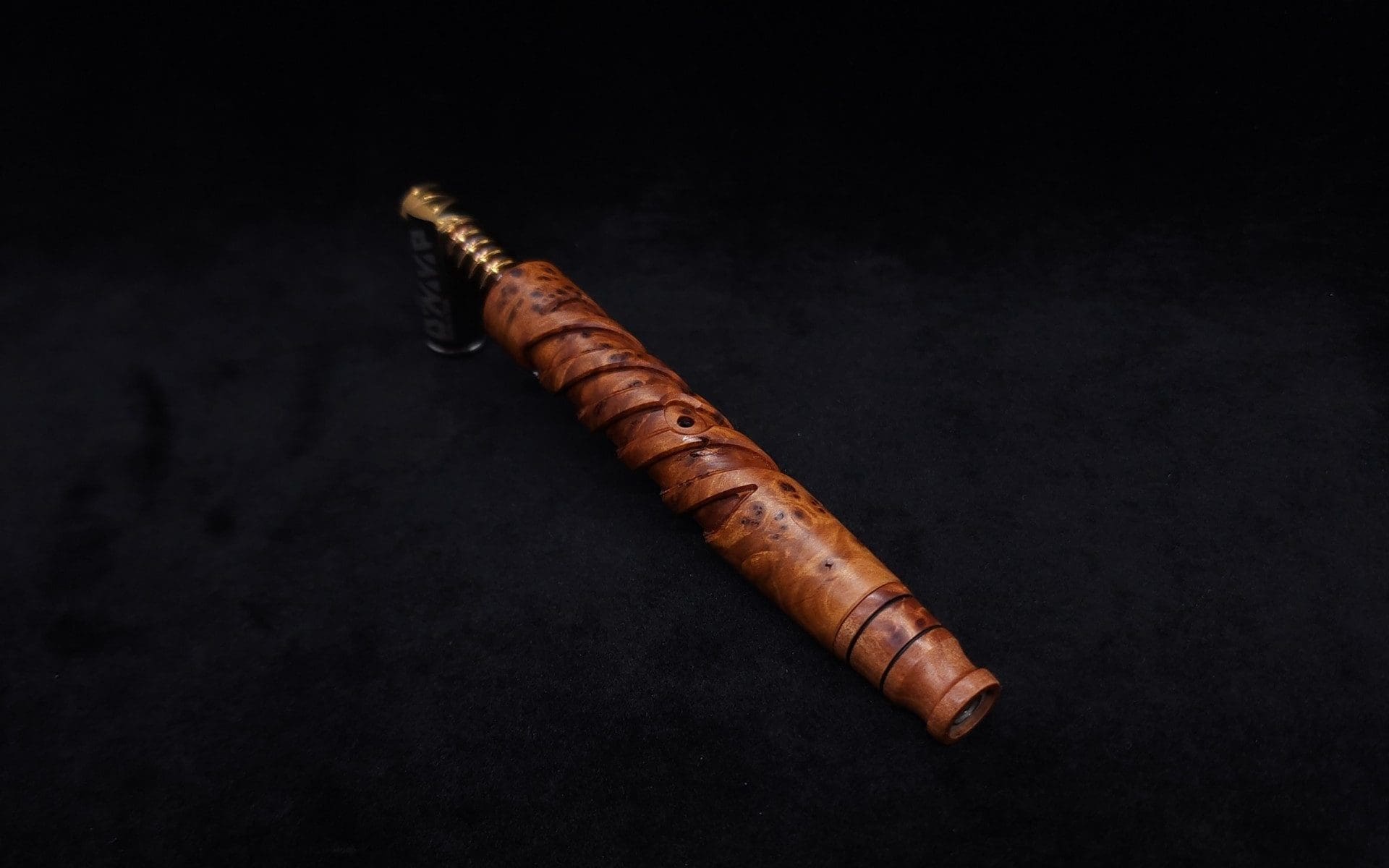 This image portrays Helical Dynavap XL Exhibition Grade Thuya Burl Stem + Matching High Class M.P.-NEW! by Dovetail Woodwork.